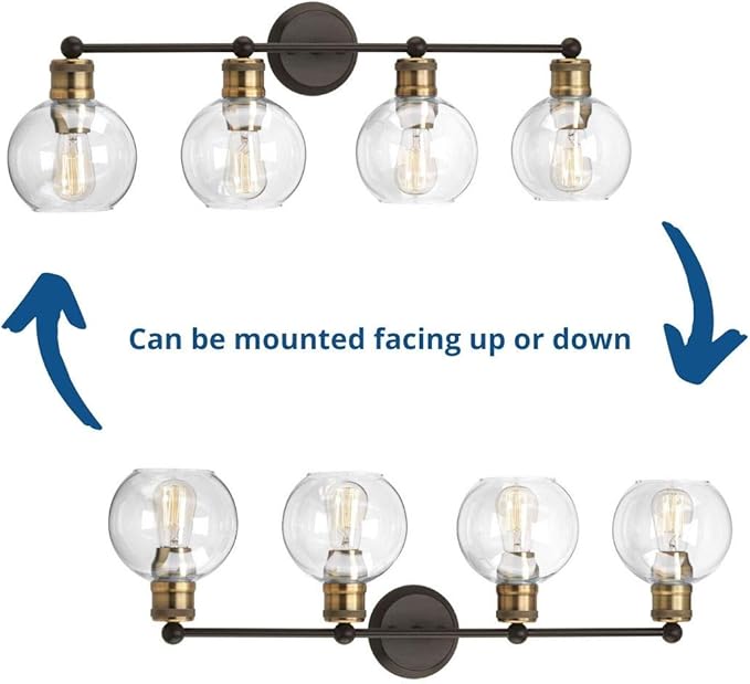 Hansford Collection 4-Light Clear Glass Coastal Bath Vanity Light Antique Bronze