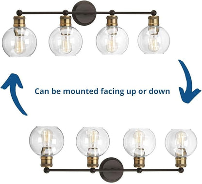 Hansford Collection 4-Light Clear Glass Coastal Bath Vanity Light Antique Bronze