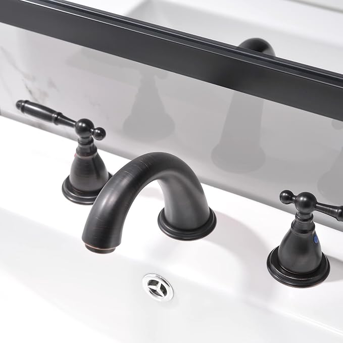 8 Inch 3 Hole Oil Rubbed Bronze Widespread Bathroom Faucet,Lavatory 2 Handles Vanity Sink Faucet with Copper Pop Up Drain, WF008-4-ORB