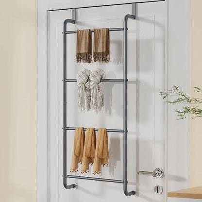 Over The Door Bathroom Hanging Organizer Shelf， Towel Rack for Bathroom, 4 Tier Towel Hanger for Glass Shower Wall or Shower Door (Frameless or Frame to 2") Stylish,Gray