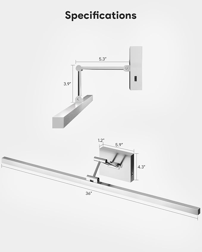 VONLUCE 36" LED Bathroom Vanity Light, 3CCT Modern LED Vanity Lights with 360° Rotatable Head Swing Arm, 15.4W Bathroom Light Fixture Over Mirror, LED Lights for Bathroom Bedroom, Brushed Nickel | 3CCT, Flicker-free, 360° Rotatable Head & Swing Arm, IP...