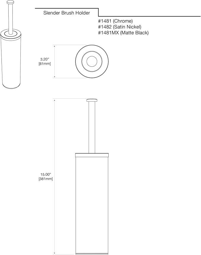 Gatco 1481 Latitude II Slender Toilet Brush Holder, Freestanding Bathroom Toilet Brush Set, Chrome