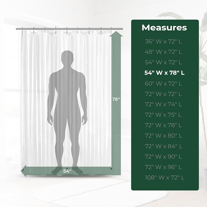 Clear Shower Curtain Liner with Side Suction Cups, Premium PEVA Plastic Shower Liner with 3 Magnets, Waterproof Bathroom Curtain, 54 x 78, Clear