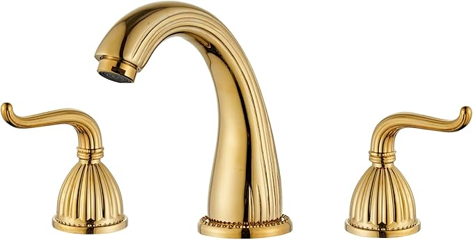 Wovier Shiny Polished Gold Widespread Bathroom Sink Faucet,Two Handle Three Hole Brass Lavatory Vanity Faucet,8-16 Inch Basin Mixer Tap
