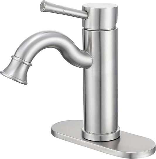 Bropury Bathroom faucets with Adjustable Water Outlet Angle，USU304 Hot and Cold Mixed Water Bathroom Sink Faucet，Vanity Faucet for RV Camper Farmhouse Family Sink (Nickel Brushed)