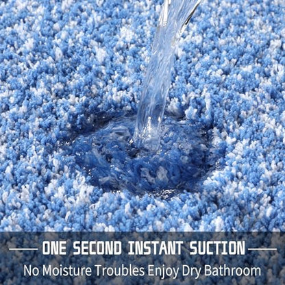 Yimobra Bathroom Rugs Non Slip Washable 36X24, Ultra Soft and Water Absorbent Bath Mats, Plush Fluffy Shower Mat Outside, Luxury Microfiber Thick Matts for Bathroom Floor/Tub, Blue and White