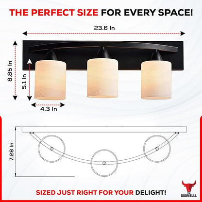 3-Light Bathroom Vanity Light Fixture – Oil Rubbed Bronze | Modern Frosted glass shades with E26 socket. Matte Wall sconce lighting perfect over mirror, kitchen, hallway, or entryway