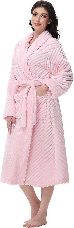 Yurhap Premium Robes for Women - Super Soft Cozy Fleece Womens Robe Plush Long Bathrobe