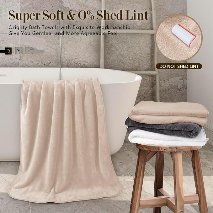 Orighty Bath Towels, Soft Feel Bath Towel, 2 Pack (27'' x 54'') | Highly Absorbent, Quick Drying Microfiber Towels for Body, Sport, Yoga, SPA, Fitness, Bathroom - Brown
