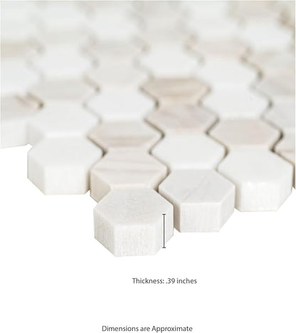 MSI Angora Tibi 12 in. x 12 in.Polished Marble Hexagon Tile for Kitchen Backsplash, Floor Tile, Wall Tile for Bathroom, Shower Wall Tile, Mesh Mounted Mosaic Tile