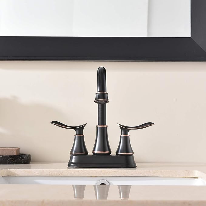 KINGO HOME Modern 2 Handle Oil Rubbed Bronze Bathroom Faucet, Bronze Bathroom Faucets RV Rubbed Bronze Bath Vanity Faucet for Sink 3 Hole with Water Supply Lines and Pop Up Drain