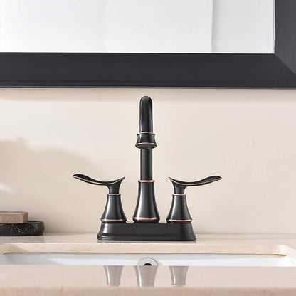 KINGO HOME Modern 2 Handle Oil Rubbed Bronze Bathroom Faucet, Bronze Bathroom Faucets RV Rubbed Bronze Bath Vanity Faucet for Sink 3 Hole with Water Supply Lines and Pop Up Drain