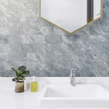 AULIGET 100-Piece Peel and Stick Backsplash Wall Tiles, 3" x 6" PVC Grey Marble Faux Stick on Tiles for Backsplash Kitchen, Bathroom, Laundry Room, Camper, Fireplace
