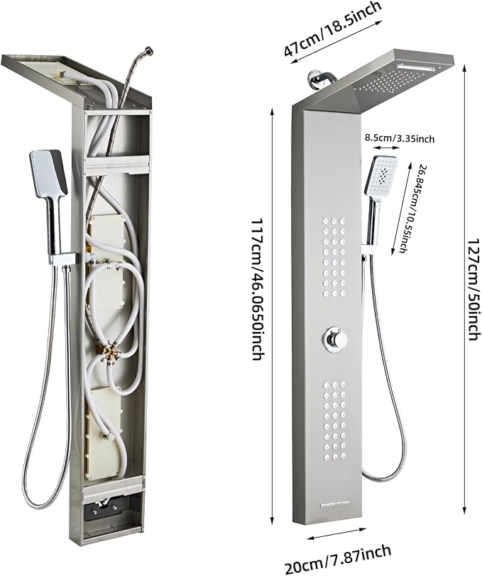 Shower Panel Tower System,Rain Shower Head Rainfall Waterfall | Handheld High Pressure Rain Massage System(Brushed Silver)