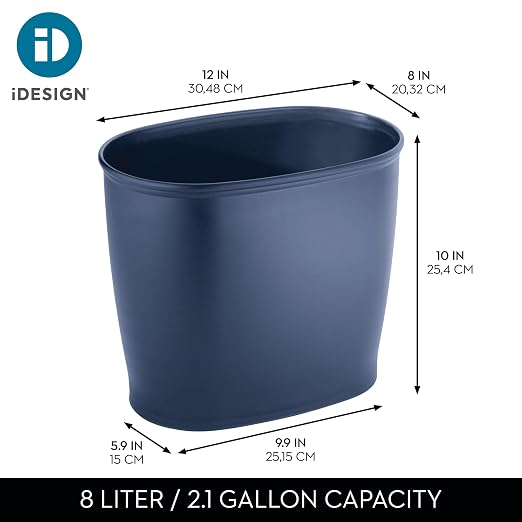 iDesign Slim Plastic Bathroom Trash Can, 2-Pack, Navy | Small Garbage Bin, For Bedroom, Office, Desk, Dorm