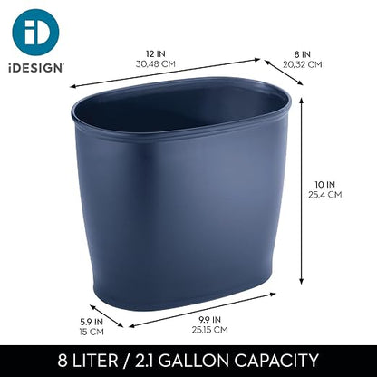 iDesign Slim Plastic Bathroom Trash Can, Navy Blue | Small, For Bedroom, Office, Desk, Dorm