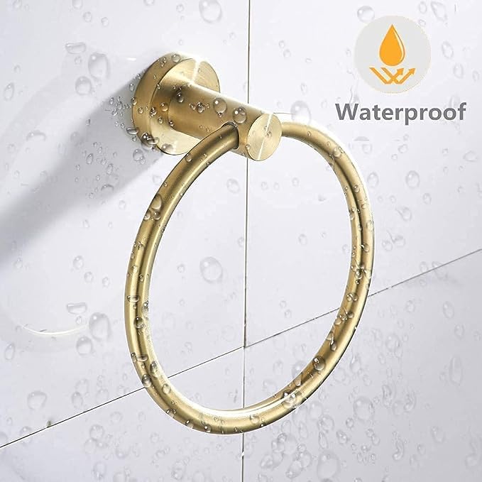 Gold Bathroom Hardware Set, Brushed Gold Toilet Paper Holder Towel Ring and 2 Robe Hook Bathroom Accessories Hand Towel Holder Kit Wall Mount Stainless Steel, 4 Pieces
