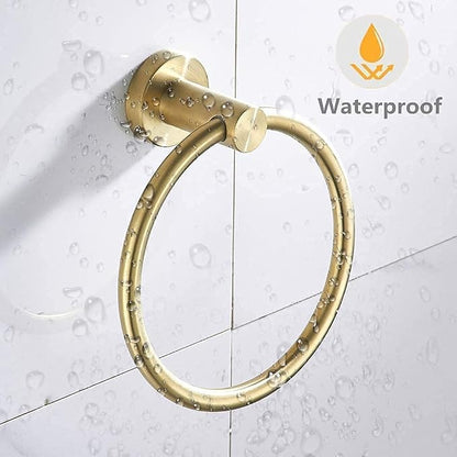 Gold Bathroom Hardware Set, Brushed Gold Toilet Paper Holder Towel Ring and 2 Robe Hook Bathroom Accessories Hand Towel Holder Kit Wall Mount Stainless Steel, 4 Pieces