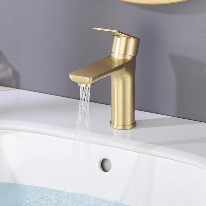 SUMERAIN Bathroom Sink Faucet Lead-Free 304 Stainless Steel Single Hole Single Handle Vanity Faucet, Brushed Gold | Lead-Free, Unique Flow Pattern, Water-saving, with Faucet Supply Lines, Easy DIY Install