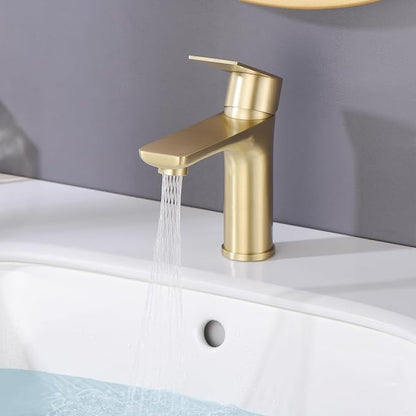 SUMERAIN Bathroom Sink Faucet Lead-Free 304 Stainless Steel Single Hole Single Handle Vanity Faucet, Brushed Gold | Lead-Free, Unique Flow Pattern, Water-saving, with Faucet Supply Lines, Easy DIY Install