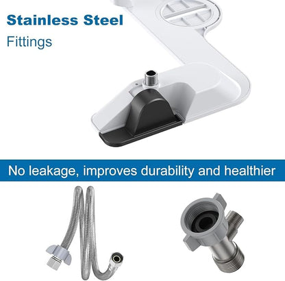Bidet Attachment for Toilet Seat, Non Electric, Dual Self-Cleaning Nozzles for Front and Rear Wash, Adjustable Cold Water Pressure, Easy Installation, Global Fit, EB012 Three-Function Single