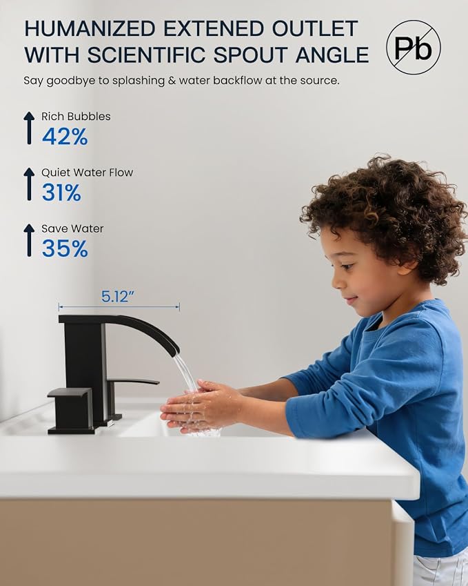 gotonovo Waterfall Bathroom Faucet 3 Hole Square Body,Oil Rubbed Bronze | SUS304 8’’ Widespread Bathroom Sink Faucet,2.17’’ Wide Spout,24’’ cUPC Hose,Pop Up Drain,2 Handle,Vanity,Lavatory,Basin,RV
