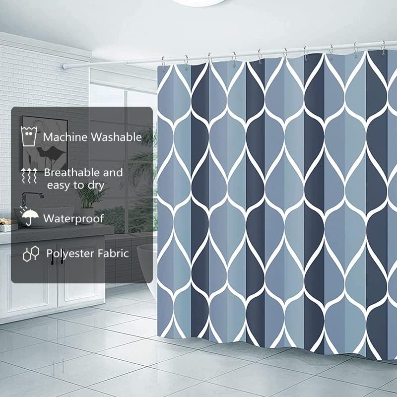 LLSCL Blue Grid Fabric Shower Curtain Liner with Magnets, Waterproof Hotel Quality, 72 x 72 Machine Washable