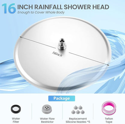 16 inch Ceiling Round Rain Shower Head Brushed Nickel - All Metal Stainless Steel 304, Full Body Round Rainfall Shower with 230 Silicone Nozzles