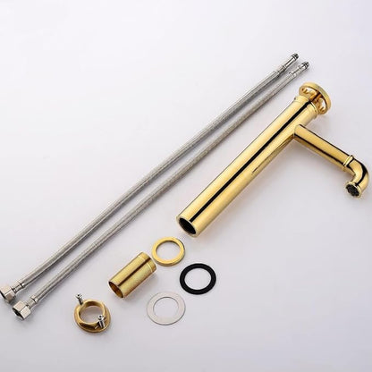 Industrial Bathroom Faucet Brass, Single Hole One Wheel Handle, Tall Deck Mounted Sink Cold and Hot Water Mixer Tap-Bright Gold(Bright Gold)