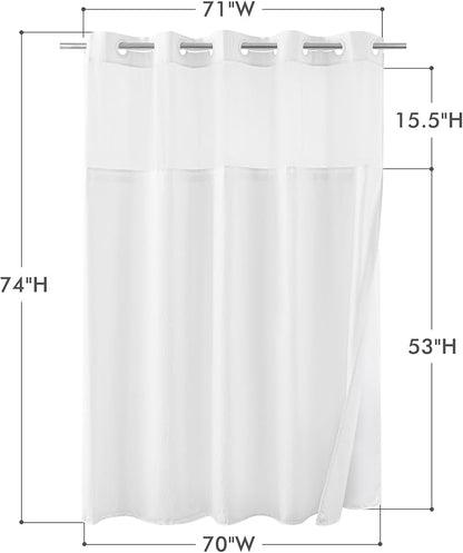 No Hook Shower Curtain with Snap-in Fabric Liner 71x74, White | Embossed Waffle-Look Textured, Sheer Window Hotel Style, Soft & Washable White Fabric Shower Curtain for Bathroom