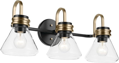 Kichler Farum 26" 3-Light Vanity Light with Clear Glass in Black, for Single or Double Vanity, Over a Mirror, Powder Room, Bathroom (26" W x 9.5" H) 55155BKCLR