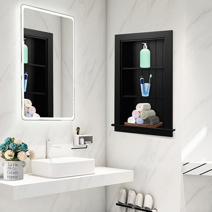 14 x 24 Medicine Cabinet Recessed, Wall Niche, Bathroom Wall Cabinet, 3-Tier, Between Studs Shelving for Drywall, Black