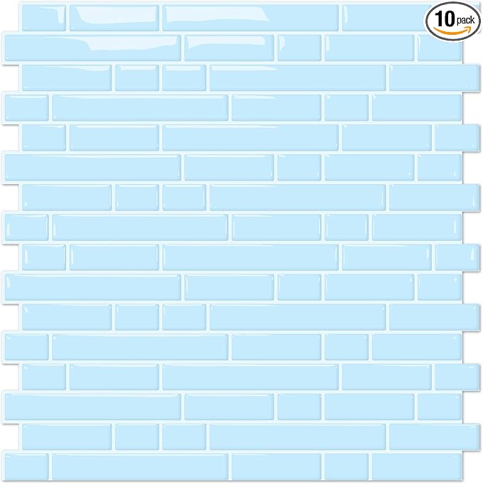 STICKGOO Thicker Peel and Stick Backsplash Tile for Kitchen and Bathroom | 10 Sheets of 12”×12” - 3D Vinyl Self Adhesive Wall Tiles Stick on Backsplash for Kitchen & Bathroom(Sky Blue)