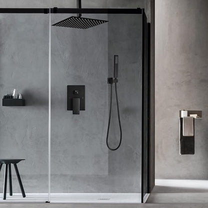 12 Inch Ceiling Mount Matte Black Shower System Bathroom Luxury Rain Mixer Shower Combo Set Ceiling Rainfall Shower Head System (Contain Shower Faucet Rough-in Valve Body and Trim Kit)