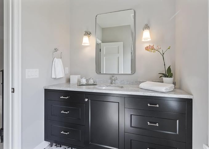 30”x40”Brushed Nickel Mirror for Bathroom, Rounded Rectangle Bathroom Mirror, Modern Metal Mirror in Premium Stainless Steel Frame, 1”Deep Set Design Hangs Horizontal Or Vertical