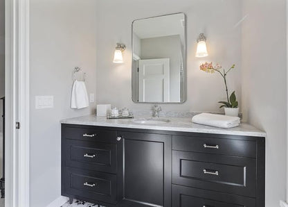 30”x40”Brushed Nickel Mirror for Bathroom, Rounded Rectangle Bathroom Mirror, Modern Metal Mirror in Premium Stainless Steel Frame, 1”Deep Set Design Hangs Horizontal Or Vertical