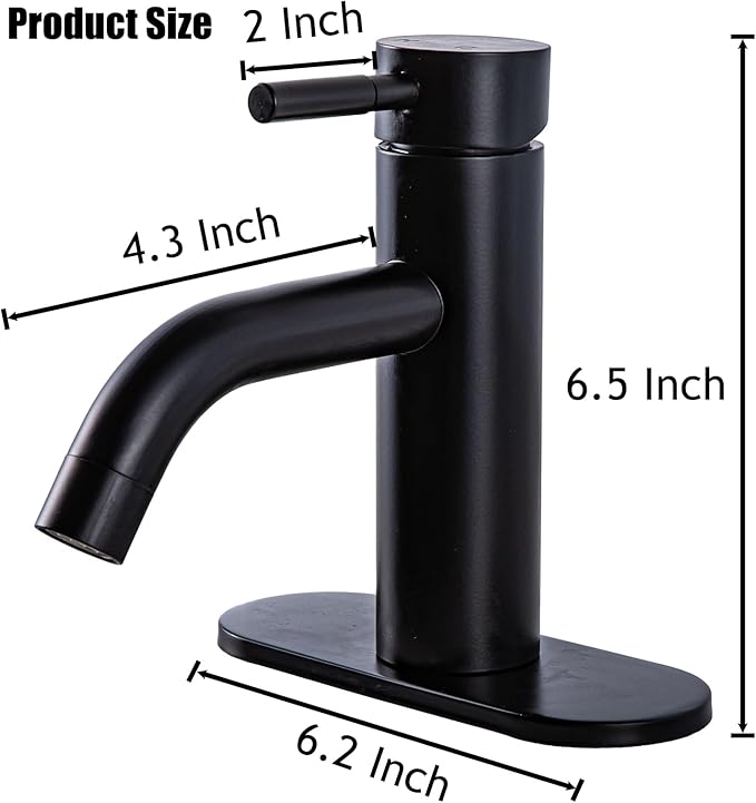 HOTIS Matte Black Bathroom Faucet, Single Hole Bathroom Sink Faucet with Pop-up Drain, Suitable for 1 or 3 Hole Installation, Single Handle for Bathroom Sink, RV and Vanity, HT-HJ-052B-D