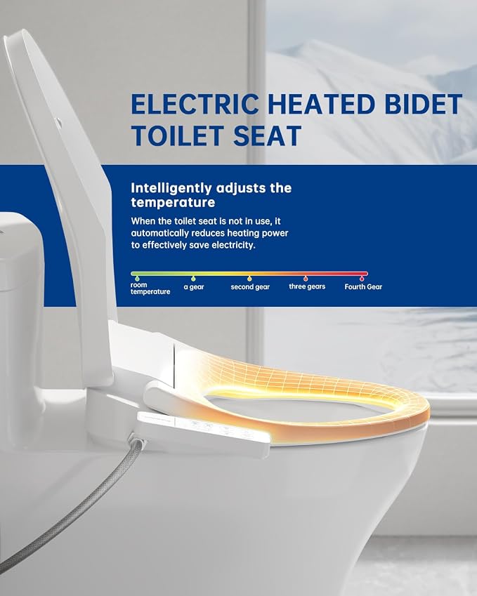 Heated Smart Toilet Seat with Feminine Wash & Dryer, Elongated Bidet with Adjustable Water Temperature, Pressure & Nozzle Position