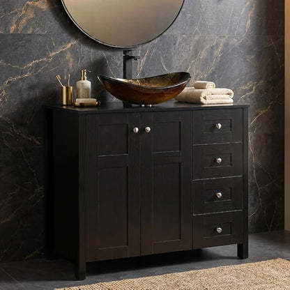 32'' Bathroom Vanity with Sink, Modern Bathroom Cabinet, Black | 2 Soft-Close Cabinet Doors, 4 Drawers, 2-Tier Inner Shelf, Freestanding Large Storage Cabinet, Without Sink