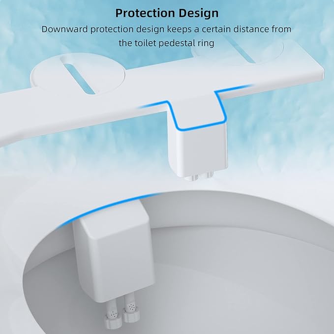Hibbent Bidet Attachment for Toilet, Non-Electric Dual Nozzle for Frontal & Rear Wash, with 10 Pieces Toilet Seat Bumpers