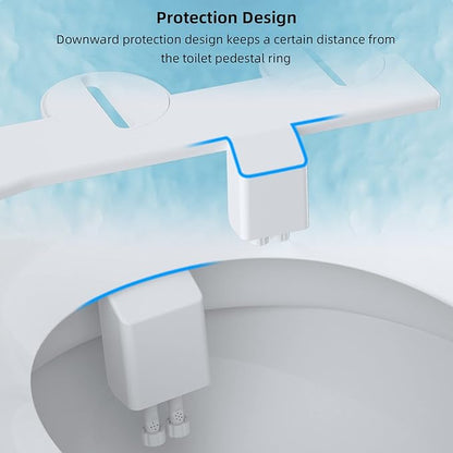 Hibbent Bidet Attachment for Toilet, Non-Electric Dual Nozzle for Frontal & Rear Wash, with 10 Pieces Toilet Seat Bumpers