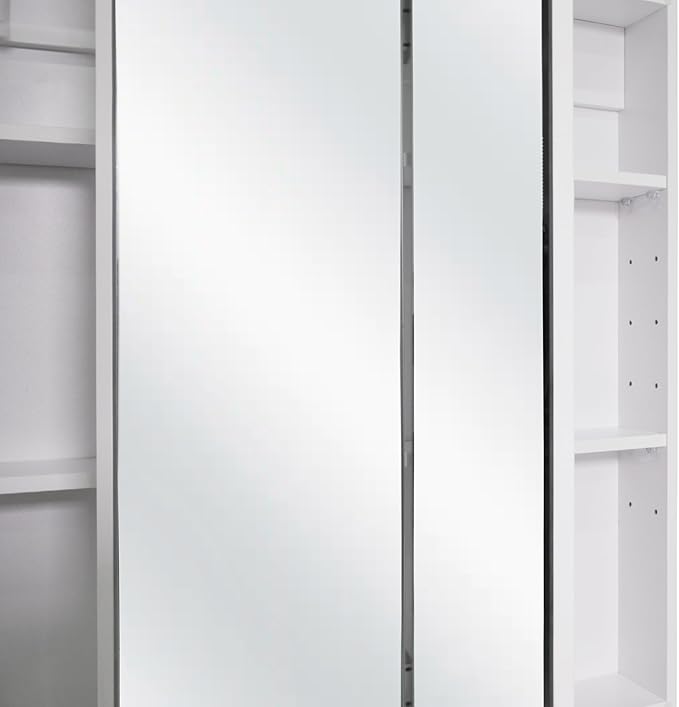 Design House Cyprus 30-in. Wide Medicine Cabinet, 3 Frameless Mirrored Doors, 2 Adjustable Shelves, Pre-Assembled, Surface or Recess Mounted, White, 30.0 in. W x 4.4 in. D x 30.0 in. H, 59749 | Adjustable Shelves, Wall Mount, Contemporary/Modern, Wood,...