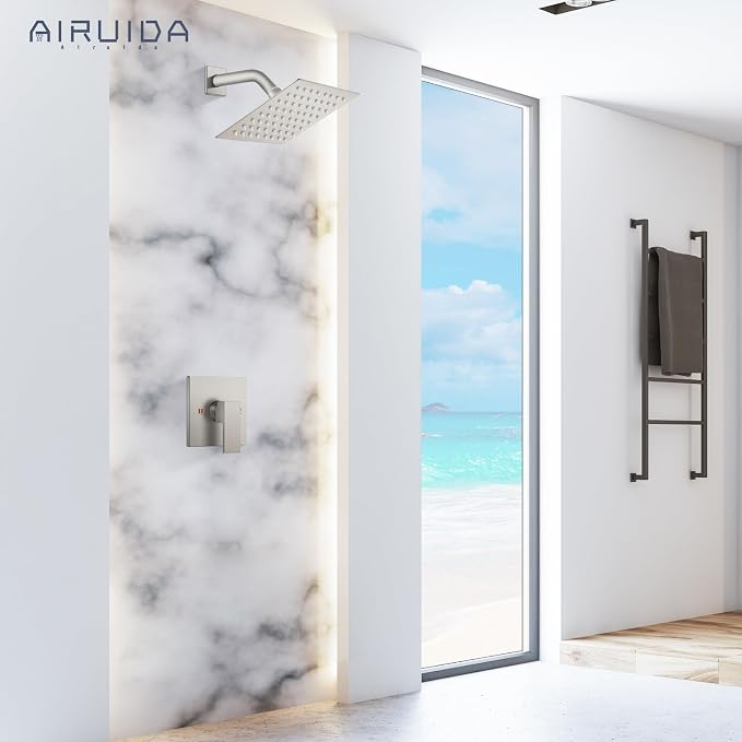 Airuida Shower Faucet Set,6 Inch Shower Valve Kit,Brushed Nickel | Male Threads,Rough-in Valve Shower Trim Kit,Single Handle Control Shower Set