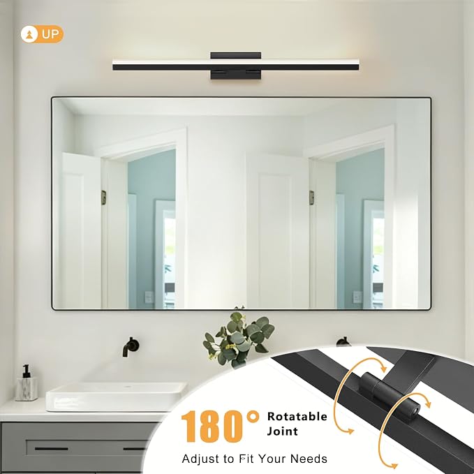IZORRO Modern Bathroom Vanity Light 48 inch, Rotatable, 36W Dimmable Led Bathroom Light Fixture Over Mirror, Black Vanity Light Bar (5 Color Temperature)