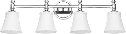 Bathroom Vanity Light Fixtures, Traditional Chrome 4 Lights Wall Sconce Lighting with Opal Glass Shade, Porch Wall Mount Light Fixture for Bathroom, Mirror Cabinets Hallway Stairs
