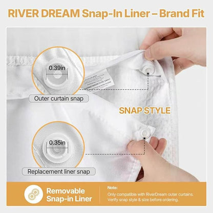 River Dream 2 Pack Snap in Shower Curtain Liner Replacement,White,70x54 | with Magnets,Detachable Liner,Quick Dry，Machine Washable，Fit for River Dream 71(W) x 74(H) with Window Shower Curtain