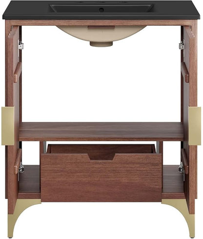 Modway Daylight Bathroom Vanity Cabinet with Ceramic Sink Basin, 30 Inch, Black Walnut