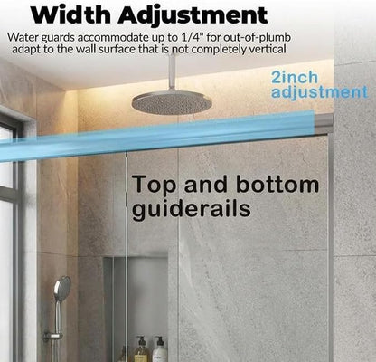 44"-48" W x 72" H Sliding Shower Door, Fully Framed Brushed Aluminum Alloy, Dual 5/16" Tempered Glass with Coating, Silver Square Track, Bypass Space-Saving Design