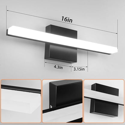 16 Inch Matte Black LED Bathroom Vanity Light, 3CCT 3000K/4000K/6000K Over Mirror Wall Sconce, Modern Hardwired Bathroom Mirror Lighting Fixture