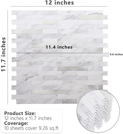 STICKGOO Peel and Stick Backsplash, PVC Wall Tiles Stick on Backsplash for Kitchen(1 Sheet, White Marble with Metal Silver)